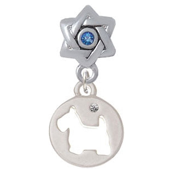 Scottie Dog Silhouette - Star of David with Blue Crystal Charm Bead