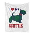 thumbnail image 1 of Scottie Dog Soft Flannel Fleece Blanket, I Heart My Scottie Message Tartan Pattern Built in Dog Silhouette, Cozy Plush for Indoor and Outdoor Use, 50" x 70", Dark Blue Green and Ruby, by Ambesonne, 1 of 5