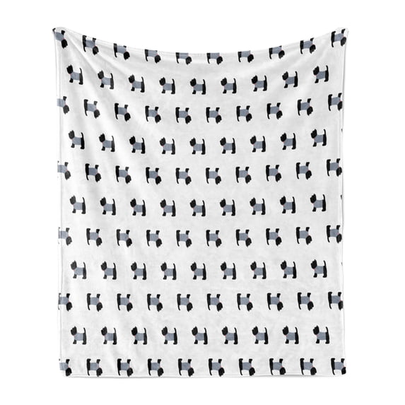 Scottie Dog Soft Flannel Fleece Throw Blanket, French Style Dressed Breeds in Sailor Tshirt Upside down Pattern, Cozy Plush for Indoor and Outdoor Use, 50" x 60", Black Blue and Scarlet, by Ambesonne