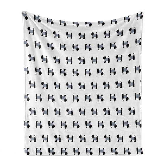 Scottie Dog Soft Flannel Fleece Throw Blanket, French Style Dressed Breeds in Sailor Tshirt Upside down Pattern, Cozy Plush for Indoor and Outdoor Use, 60" x 80", Black Blue and Scarlet, by Ambesonne