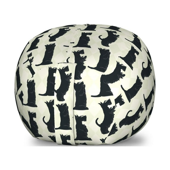 Scottie Dog Storage Toy Bag Chair, Happy Playful Terrier Dogs on Diagonal Checkered Rhombus Patterned Background, Stuffed Animal Organizer Washable Bag, Large Size, Multicolor, by Ambesonne