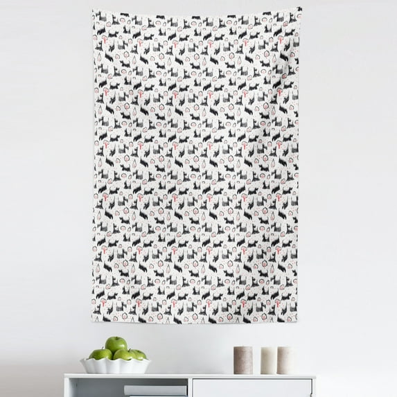 Scottie Dog Tapestry, Hand-drawn Sketched and Scribbled Scotch Breeds Playing, Fabric Wall Hanging Decor for Bedroom Living Room Dorm, 5 Sizes, Dark Coral Charcoal Grey, by Ambesonne