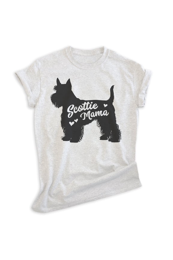 Scottie Mama, Unisex Women's Shirt, Scottish Terrier, Scottie Owner, Funny Dog Mama Gift, Heather Ash, Medium