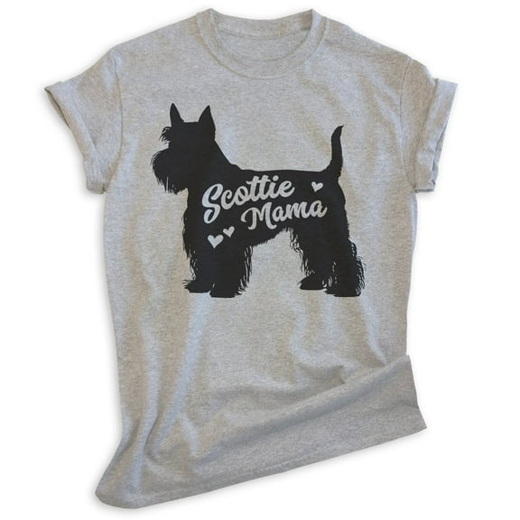Scottie Mama, Unisex Women's Shirt, Scottish Terrier, Scottie Owner, Funny Dog Mama Gift, Heather Gray, Small