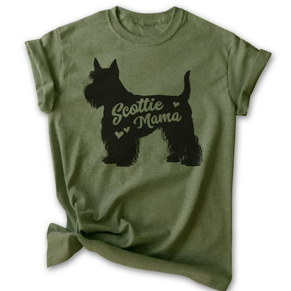 Scottie Mama, Unisex Women's Shirt, Scottish Terrier, Scottie Owner, Funny Dog Mama Gift, Heather Military Green, Medium
