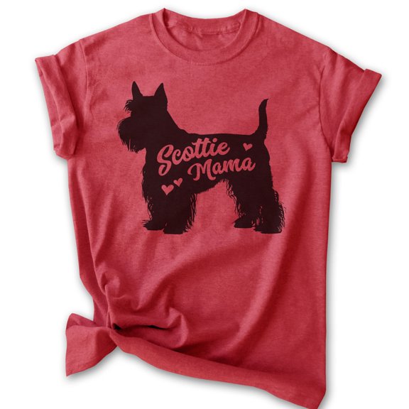 Scottie Mama, Unisex Women's Shirt, Scottish Terrier, Scottie Owner, Funny Dog Mama Gift, Heather Red, Medium