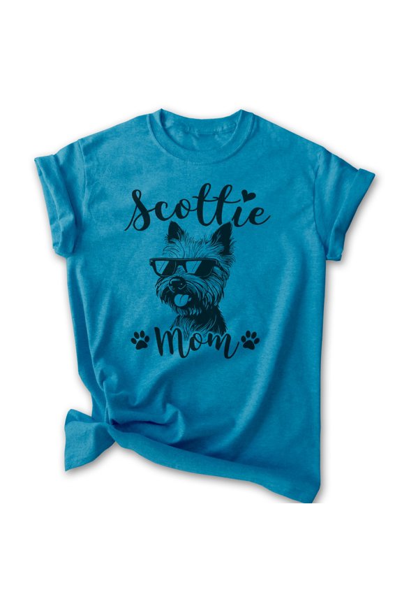 Scottie Mom, Unisex Women's Shirt, Scottish Terrier, Scottie Owner, Funny Dog Mom Gift, Heather Blue, Medium