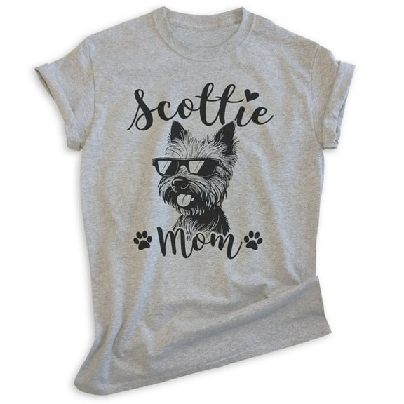 Scottie Mom, Unisex Women's Shirt, Scottish Terrier, Scottie Owner, Funny Dog Mom Gift, Heather Gray, Small