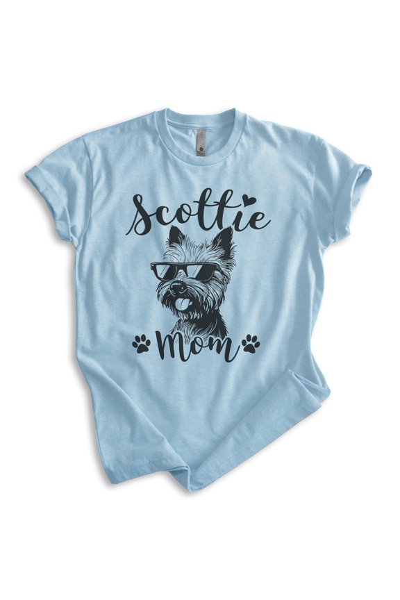Scottie Mom, Unisex Women's Shirt, Scottish Terrier, Scottie Owner, Funny Dog Mom Gift, Heather Light Blue, Medium