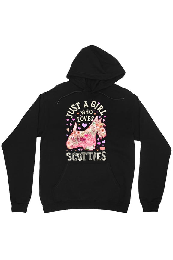 Scottie Scottish Terrier "Just A Person Who Loves Dogs & Flowers" Graphic Floral - Daily Wear Essential M5989 Unisex Hoodie, Up to Size 5XL