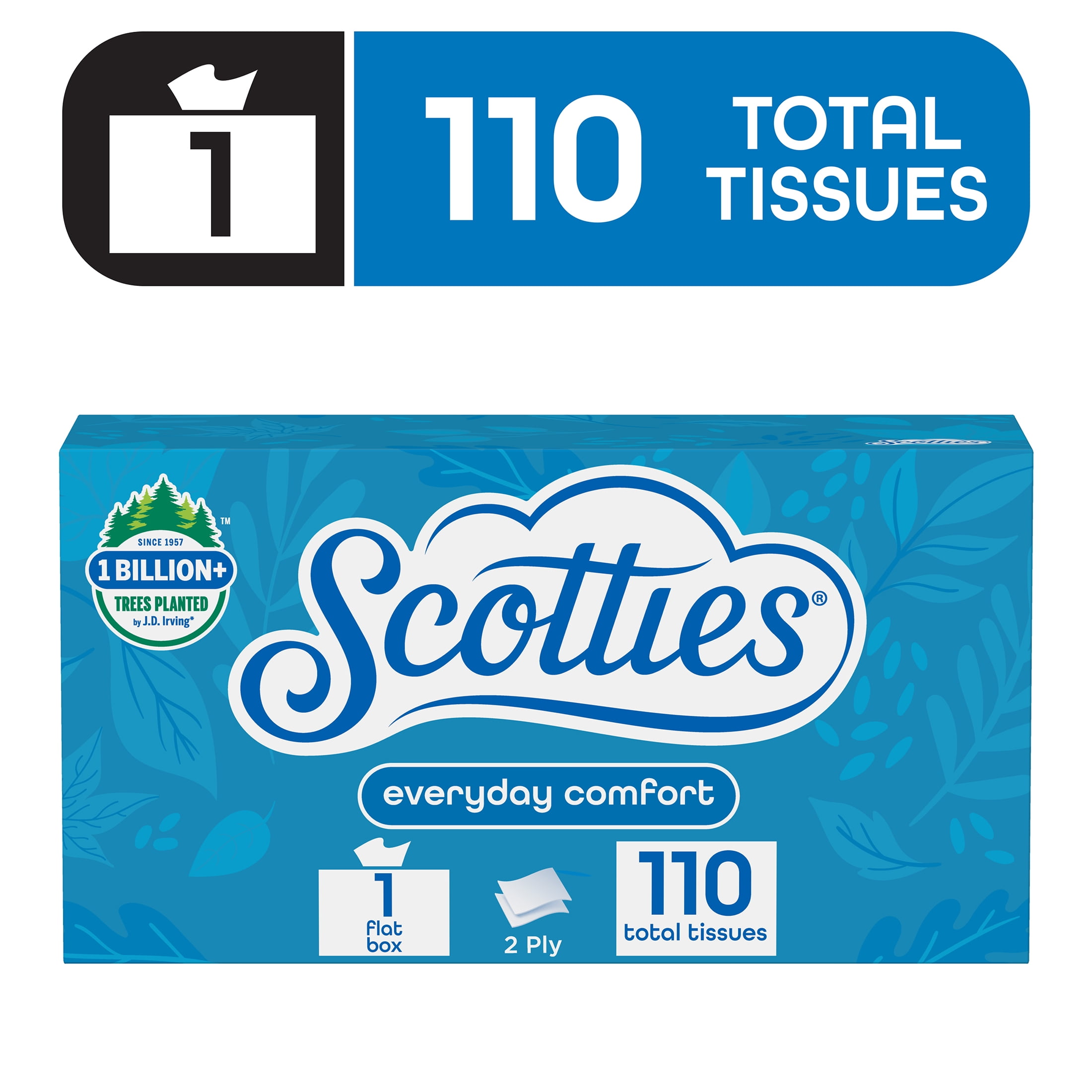 Scotties Everyday Comfort 2-ply Unscented, Hypoallergenic Facial Tissues, 1 Rectangular Box, 110 Tissues per Box