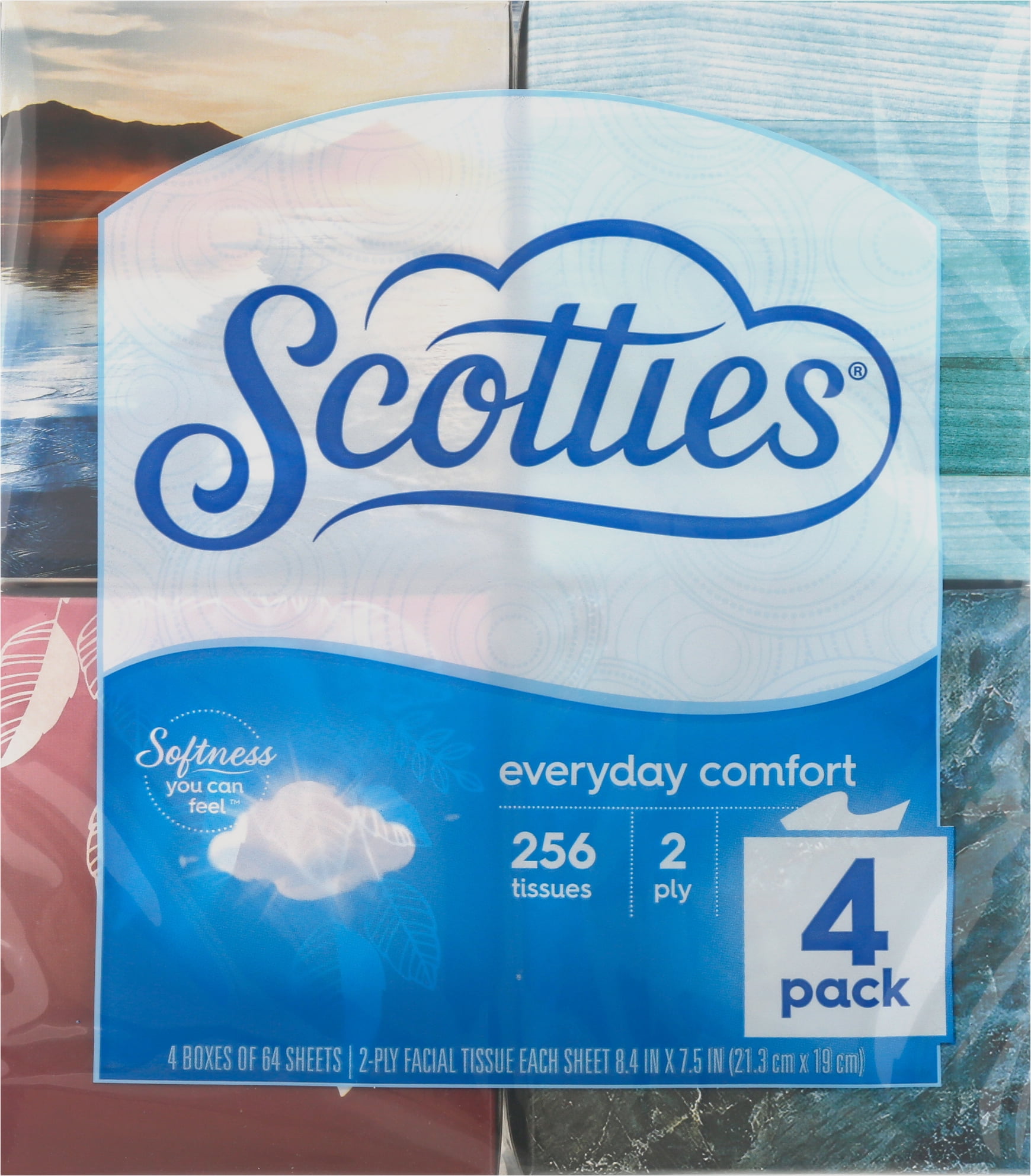 Scotties Everyday Comfort Facial Tissues, 64 Tissues per Box, 4 Cube