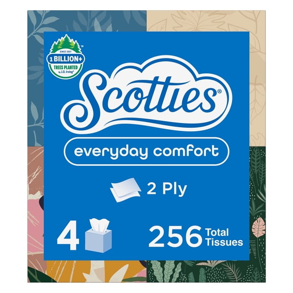 Scotties Everyday Comfort Facial Tissues, 64 Tissues per Box, 4 Cube Packs (256 Total Tissues)