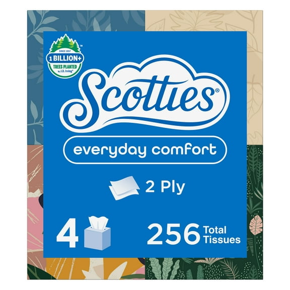 Scotties Everyday Comfort Facial Tissues, 64 Tissues per Box, 4 Cube Packs (256 Total Tissues)