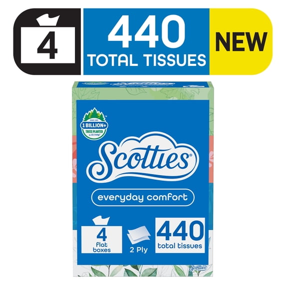 Facial Tissue Rectangular Scotties Facial Tissues, Everyday Comfort, 2-Ply Facial Tissues, 4 ...