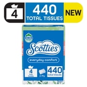 Scotties Everyday Comfort Facial Tissues, 4 Flat Boxes, 110 Facial Tissues per Box, 2-Ply 440 Total Sheets