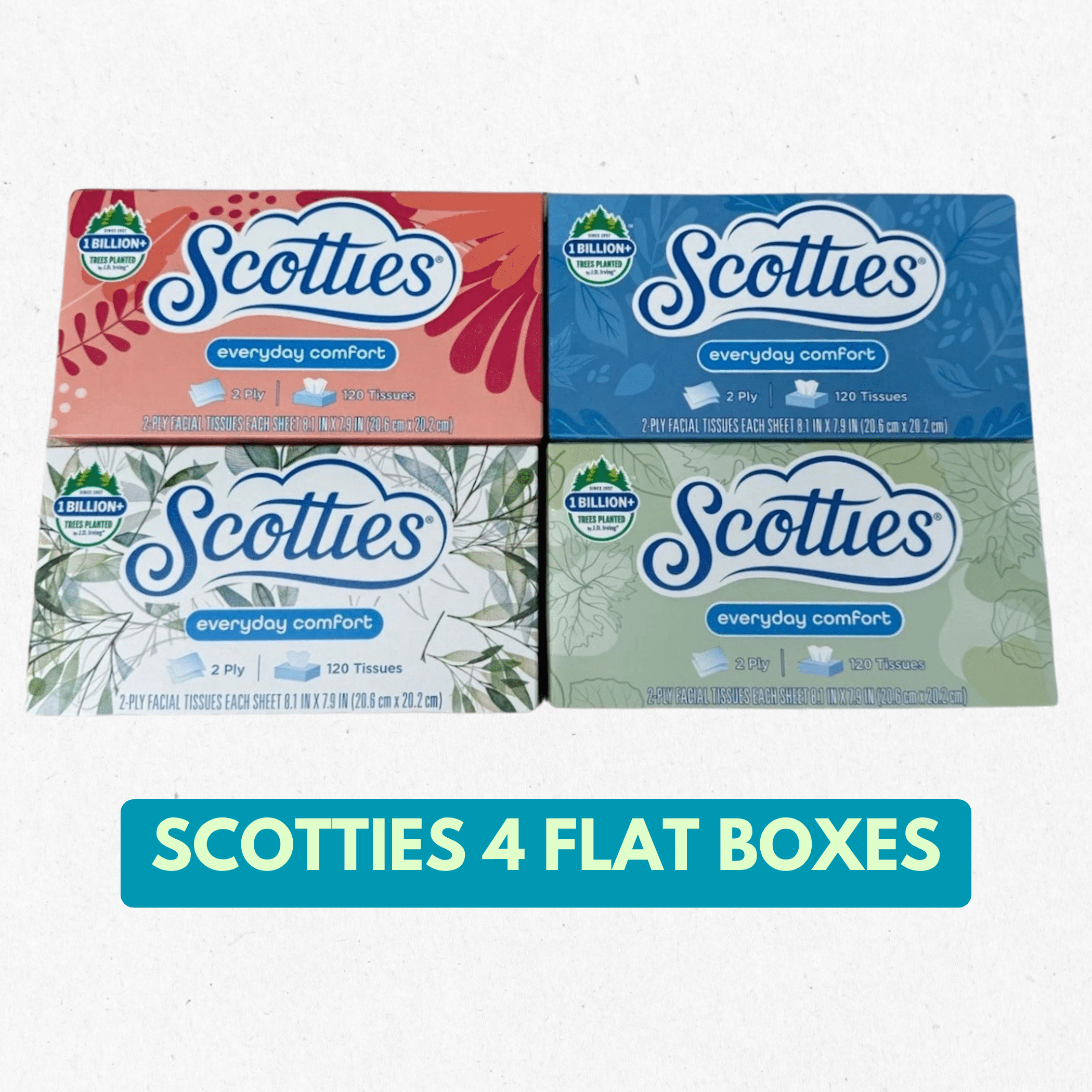 Scotties Facial Tissues, Everyday Comfort, 2-Ply 120 Tissues Each Box - 4 Boxes