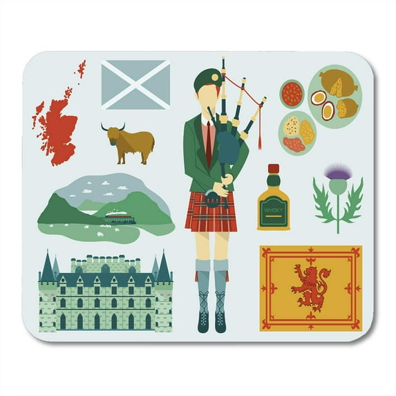 Scottish All About Scotland National Map Food Tourist Attractions Castle Flower and Kilt Mousepad Mouse Pad Mouse Mat 9x10 inch