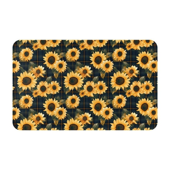 Scottish Blue Plaid Sunflower Door Mat for Indoor, Welcome Door Mats Front Entrance Rug, Non-Slip Bathroom kitchen Rugs for Inside Floor, Small Rug Dog Door Mat 20X31.5 Inch