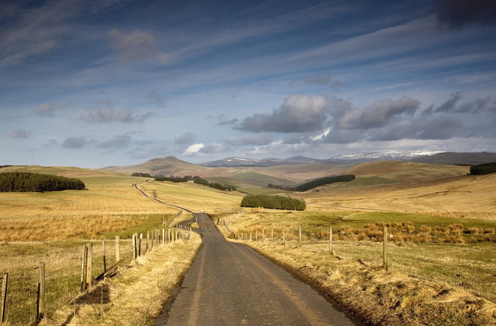 Scottish Borders Scotland A Road With Fields On Both Sides Canvas Art - John Short Design Pics (38 x 24)