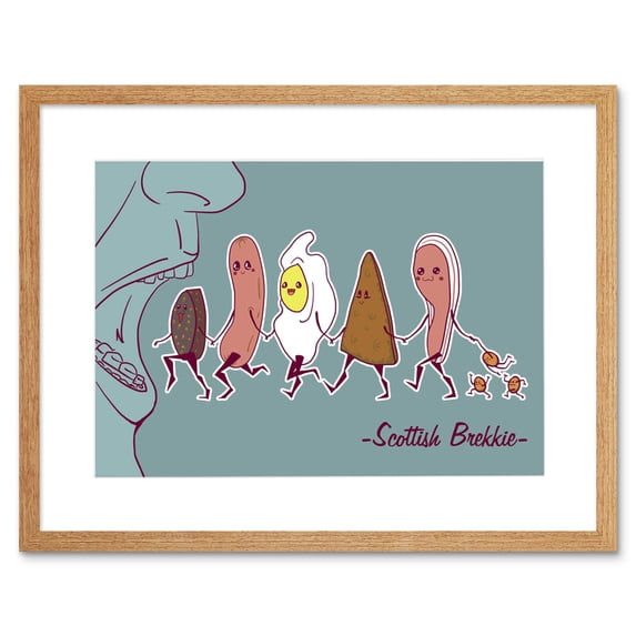 Scottish Breakfast Cartoon Artwork Framed Wall Art Print 9X7 Inch