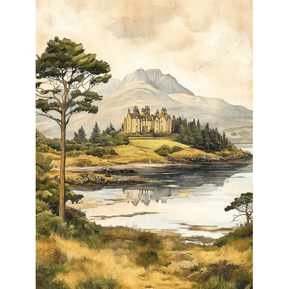 Scottish Castle Lakeside Landscape Canvas Print/Wall Art Perfect for Living Room Bedroom Office Dining Room and Hotel Decor