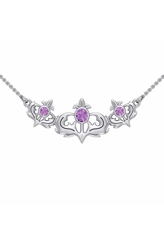 Scottish Celtic Thistle 925 Sterling Silver Necklace Jewelry Choice of Gemstone