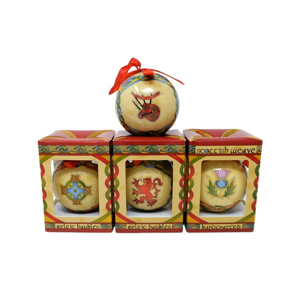 Scottish Christmas Baubles Set of 4 Scotland Emblems Hanging Ornaments by Royal Tara