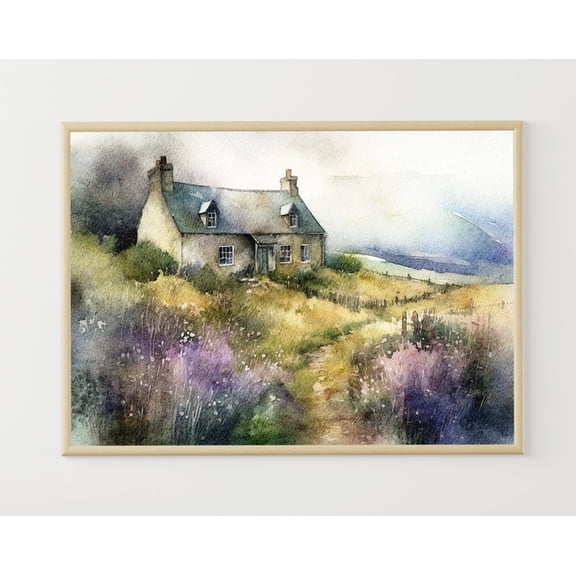 Scottish Cottage Scotland Landscape Countryside Artwork Farmhouse Wall Art, Stretched Canvas Size 12x18