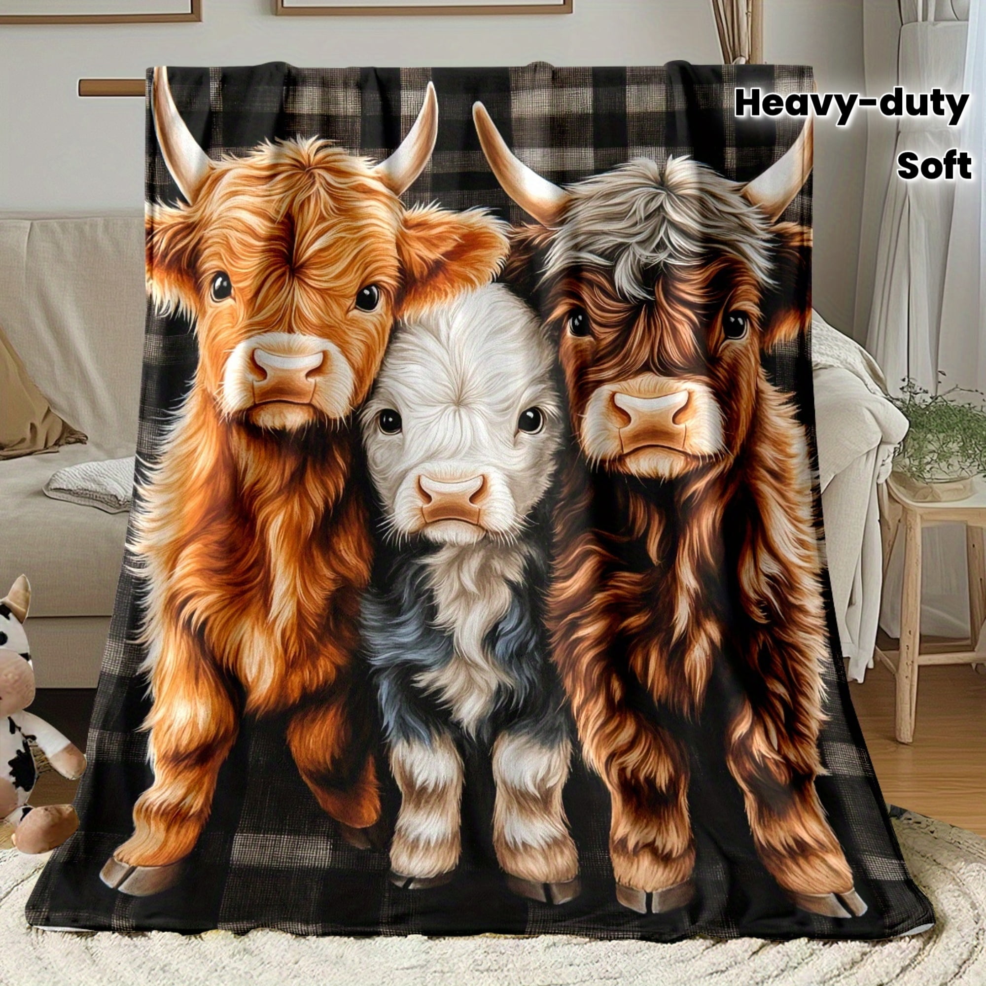 Scottish Cow Print Highland Cow Blanket All Season Soft Plush Thickened Flannel Scottish Cow Print Decor Gift Women Men Pets Machine Washable Multi Purpose Throw Bed Sofa Travel Camping Home
