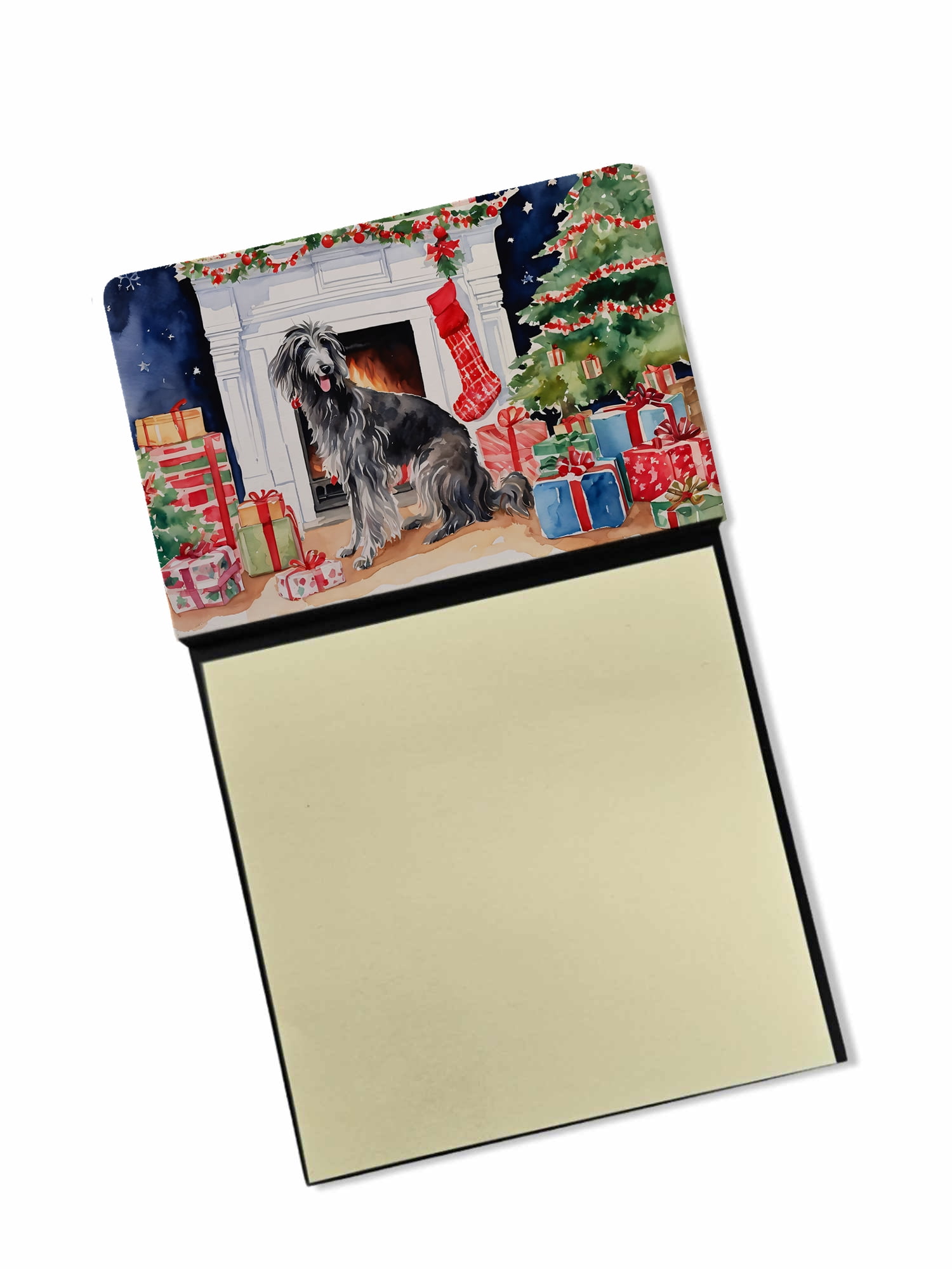 Scottish Deerhound Cozy Christmas Sticky Note Holder 3.25 in x 5.25 in