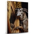 thumbnail image 1 of Scottish Deerhound Cute Dog Harp Stretched Canvas Size 8x12 – Retro Scottish Deerhound Dog Batter in Action With Harp for Themed Living Room, 1 of 5