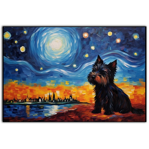 Scottish Deerhound Dog Watercolor Starry Night Van Gogh Painting Kits, Painting Watercolor Canvas, Canvas Suitable for Room Decor Cafe Decor Or Gift for Friends