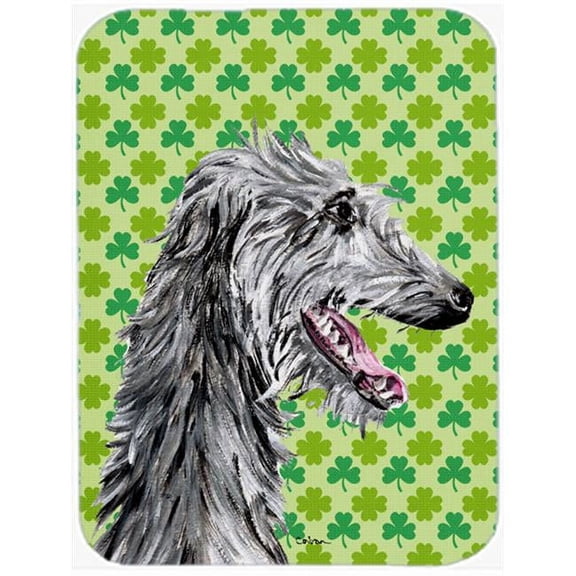 Scottish Deerhound Large Size Lucky Shamrock St. Patricks Day Glass Cutting Board