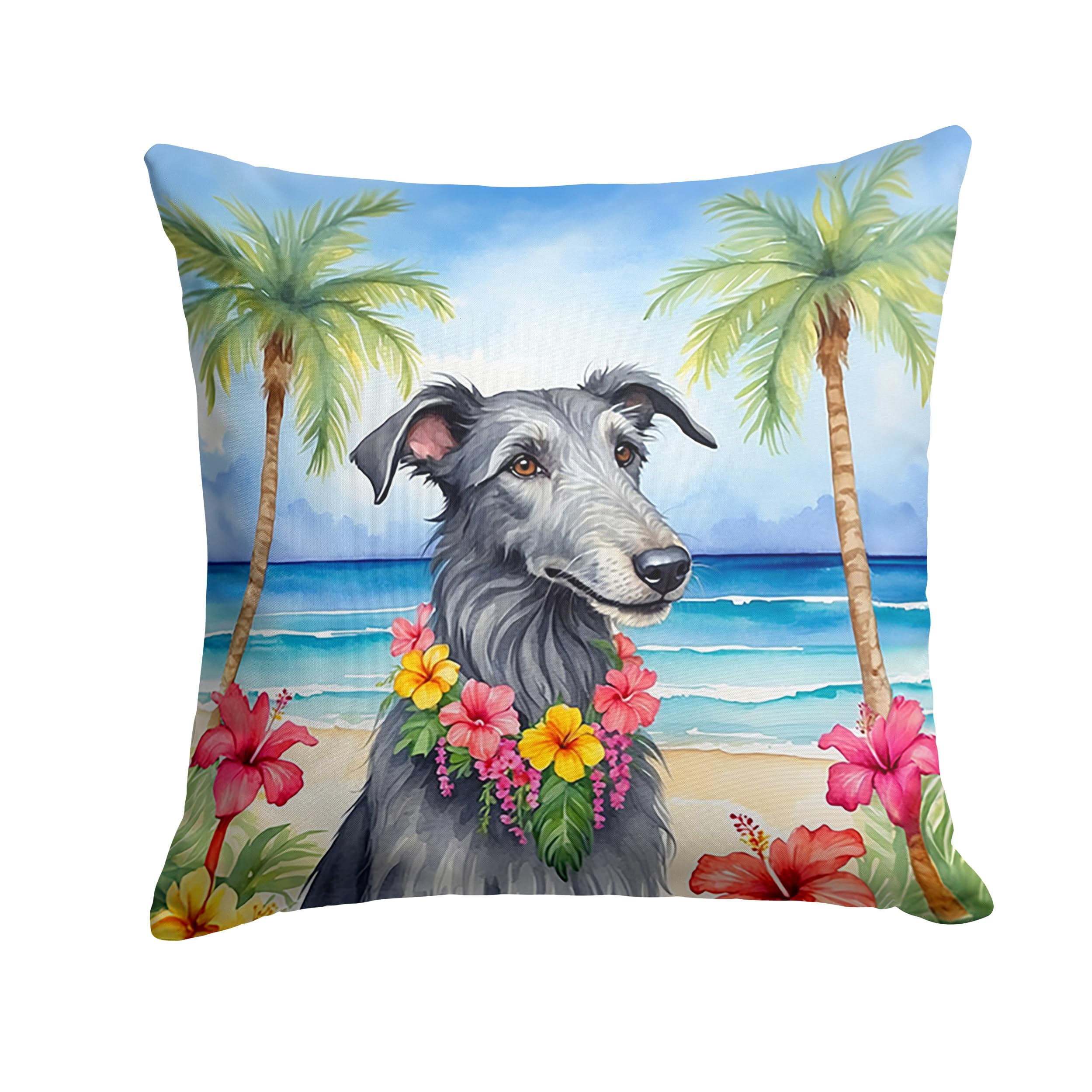 Scottish Deerhound Luau Throw Pillow 14 in x 14 in