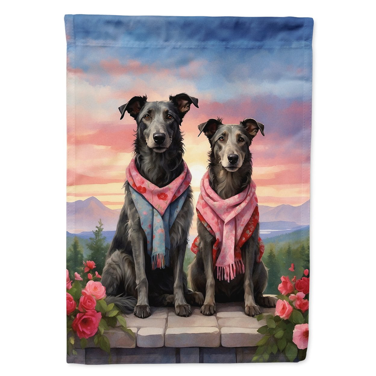 Scottish Deerhound Two Hearts House Flag 28 in x 40 in