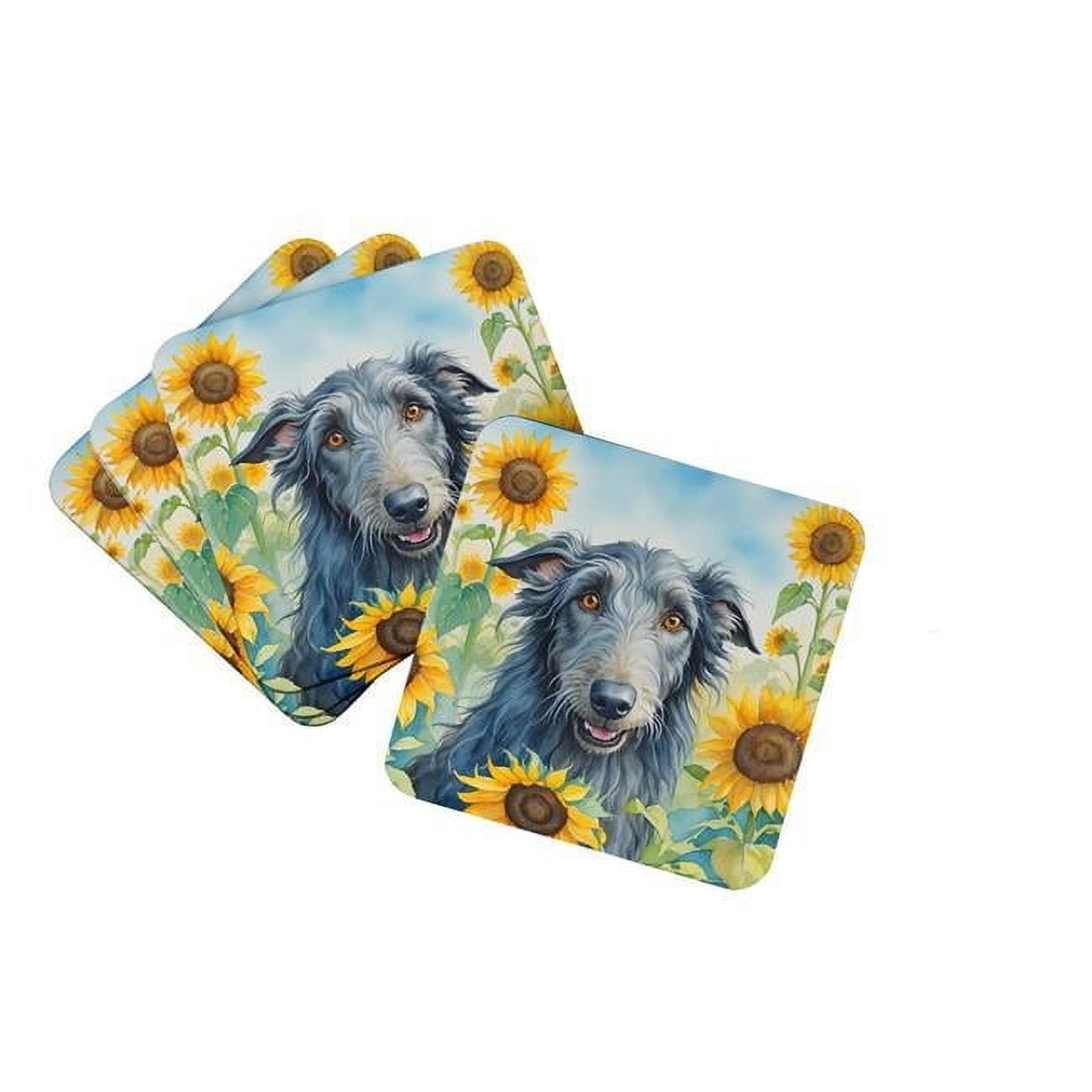 Scottish Deerhound in Sunflowers Foam Coasters 3.5 in x 3.5 in