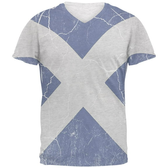 Scottish Flag Distressed Grunge Scotland Mens Soft V-Neck T Shirt
