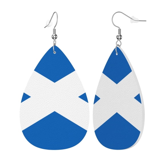 Scottish Flag Leather Teardrop Earring Lightweight Drop Earrings For Women