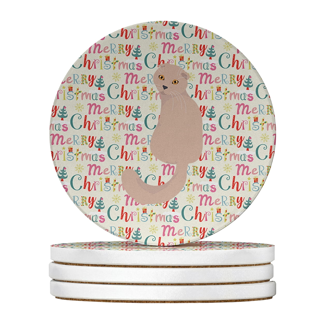 Scottish Fold Cat Christmas Large Sandstone Coasters Pack of 4 4 in x 4 in