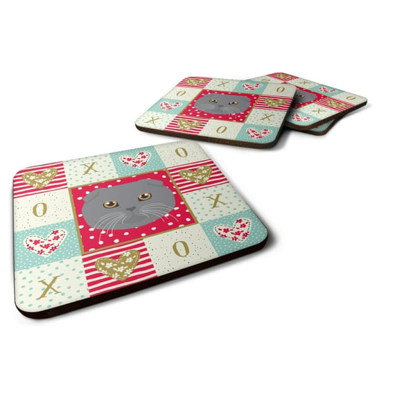 Scottish Fold Cat Love Foam Coaster Set of 4 Red