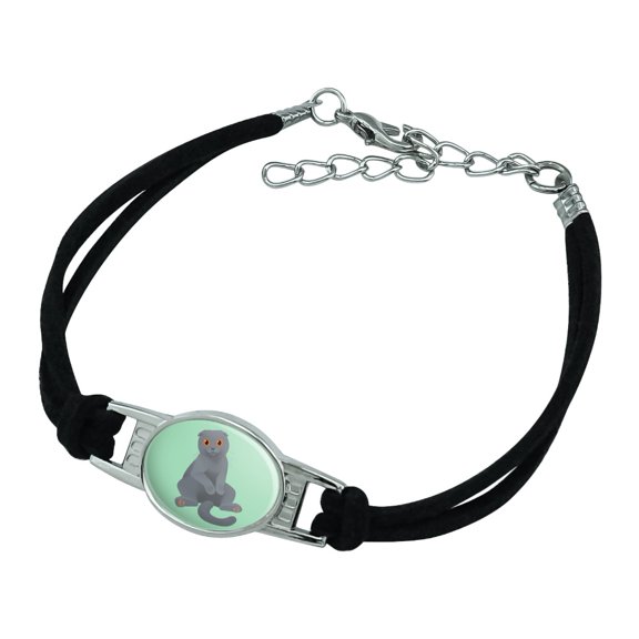 Scottish Fold Cat Novelty Suede Leather Metal Bracelet