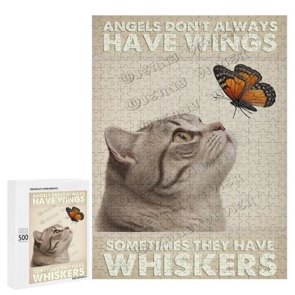 Scottish Fold Cat Puzzles for Adults 500 Pieces, Kitten Puzzle Cat With Butterfly, Funny Cat Jigsaw Puzzles Kitty Decor