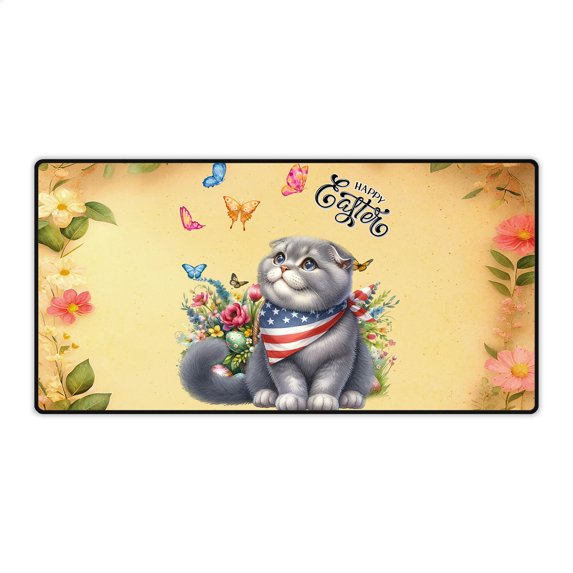 Scottish Fold Celebrates Spring and Enjoys a Happy Easter Desk Mat Full Keyboard Mouse Pad Cat Lover Kitten Owner Gifts Large Mousepad - 02001