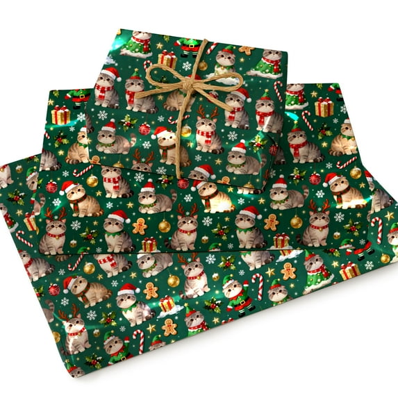 Scottish Fold Christmas Wrapping Paper Rolls, Scottish Fold Holiday Gift Wrapping Paper Merry Christmas