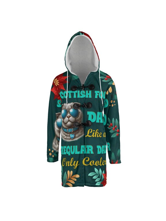 Scottish Fold Dad Like a Regular Dad Only Cooler Happy Father's Day All Over Print 3D Hooded Duffle Toggle Coat Cat Lover Kitten Owner Gifts - 02007
