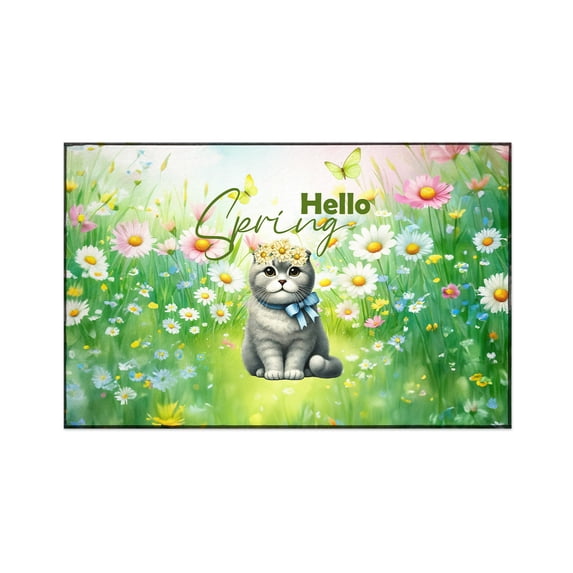 Scottish Fold Hello Spring Time Flower Floral Nature Indoor Rug Cat Lover Kitten Owner Gifts Carpet Living Bed Room Sofa Home Decor - 02031