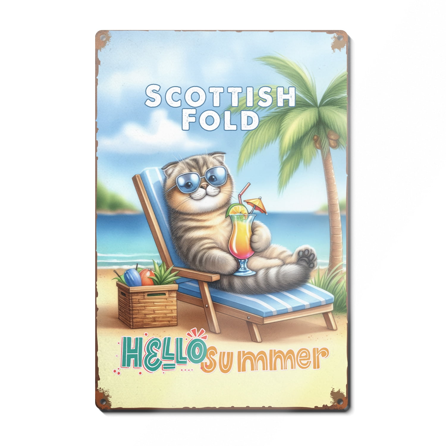 Scottish Fold Hello Summer Beach Theme with Sunglasses and Tropical ...