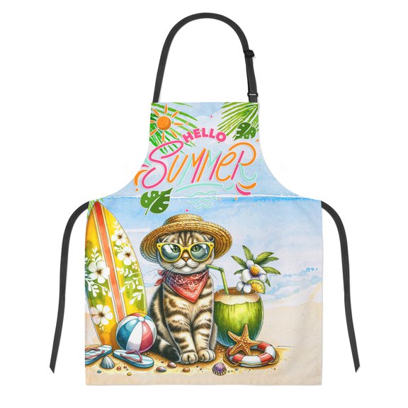 Scottish Fold Hello Summer with Sunglasses and Surfboard Tropical Vibes Apron Cat Lover Kitten Owner Gifts for Cooking Grilling Baking Painting Gardening - 00007