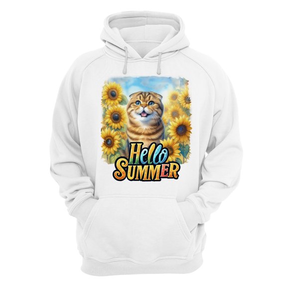 Scottish Fold Hello Summer Sunshine Sunflowers Spring Retro Vintage Hoodie Unisex Merch Hoodies Cat Lover Kitten Owner Gifts - 00008